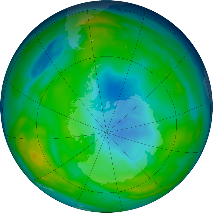 Antarctic ozone map for 14 June 2015
